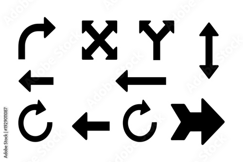 A collection of black arrow icons pointing in various directions silhouette