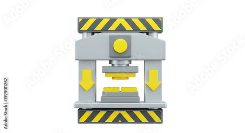 3D Render of a Hydraulic Press with Warning Stripes