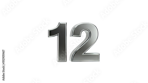 3D Silver Number 12 on transparent background