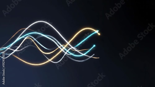 Wave pattern of light trails on a dark background representing market trends and data flow