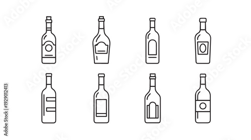 Set of Outline Icons for Various Bottles Alcohol and Beverage Containers