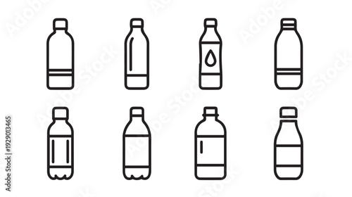 Various Plastic Bottle Icons Set. Outline Container Symbols