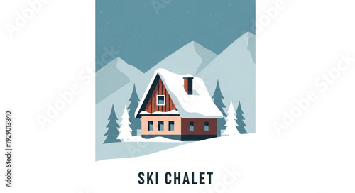 Cozy Ski Chalet in Snowy Mountain Landscape.