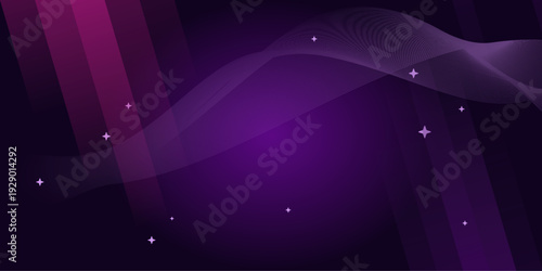 Abstract Purple Galactic Background with Elegant Silk Waves Glowing Stars and Diagonal Light Rays