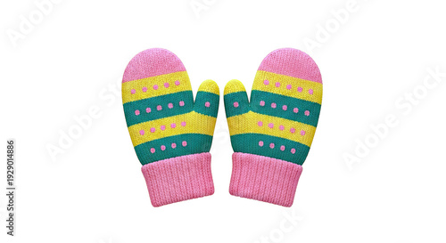 Striped Knit Mittens with Pink Dots