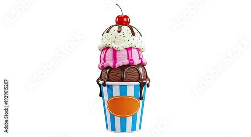 Triple Scoop Ice Cream Sundae with Cherry