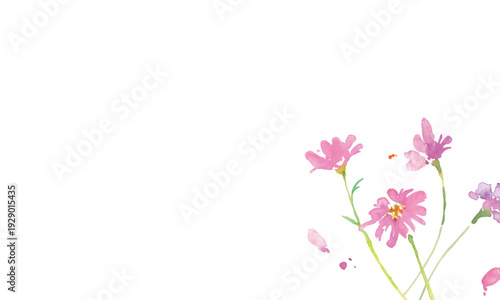 水彩画。水彩タッチの春のピンクと黄色の花イラスト。水彩のベクター植物フレーム。