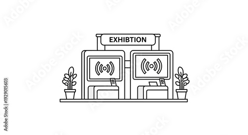 Computer screens on exhibition stand.