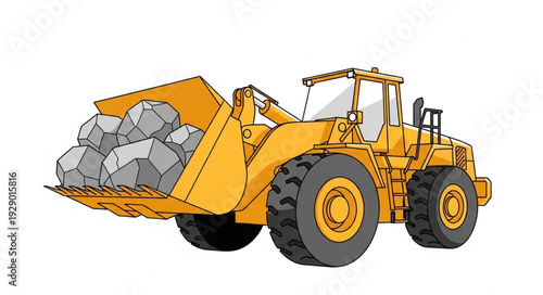 Heavy-duty yellow construction loader transporting rocks for industrial purposes on site.