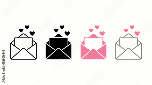 Romantic Love Letter Vector Icons with Hearts