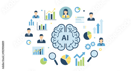 AI Brain Connecting People, Data, and Strategy for Business Intelligence (BI) Growth