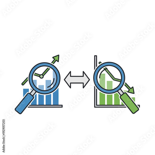 Analyzing upward and downward data trends with magnifying glasses