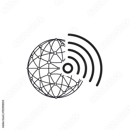 Global network connection with wireless signal icon