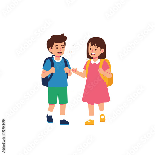 Two smiling primary school children with backpacks