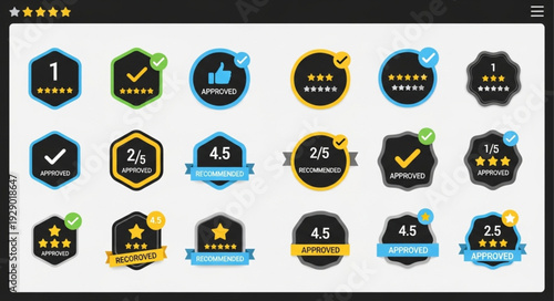 Collection of star rating badges and icons for customer feedback.