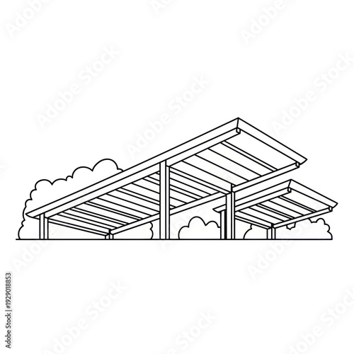 Modern slatted roof outdoor carport pergola drawing