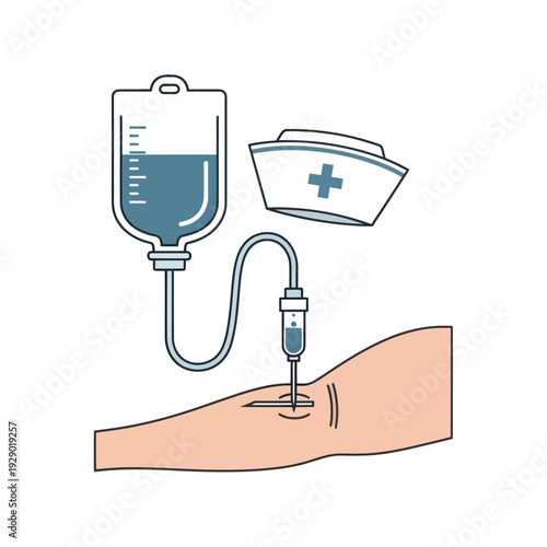 Intravenous therapy on arm with nurse's cap