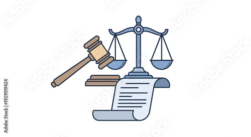 Legal scales of justice with gavel and document illustration