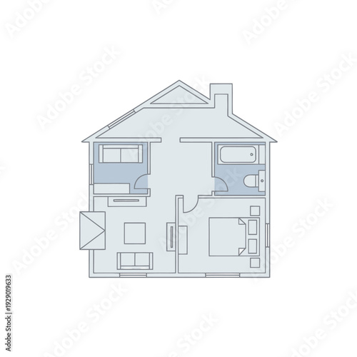 Architectural two story house floor plan with highlighted rooms