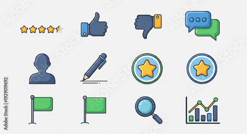 Collection of user feedback and rating icons for online services.