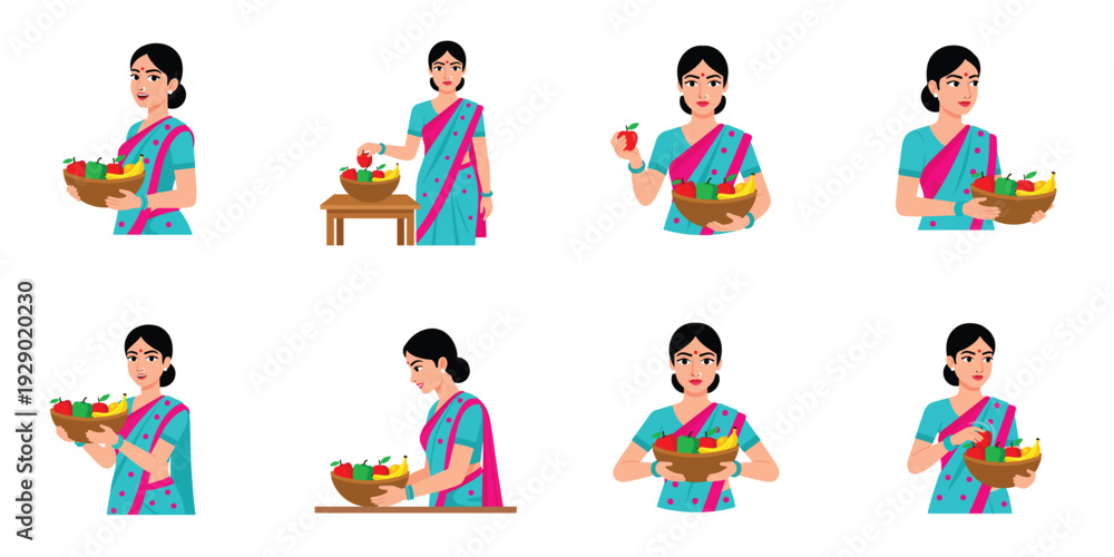 Fototapeta premium Indian woman holding fruit bowl