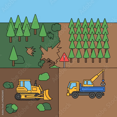 Deforestation and Logging Operations in Forest Area.