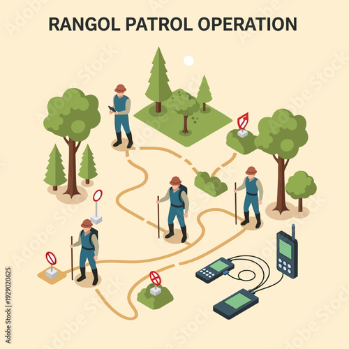 Rangol Patrol Operation Team Monitoring Forest Area with Walkie Talkies.