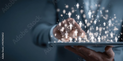 Businessman Using Digital Tablet for Customer Relationship Management and HR Recruitment