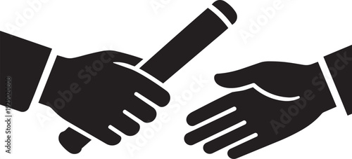 Hands passing a baton, symbolizing handover, transition, relay race, or teamwork
