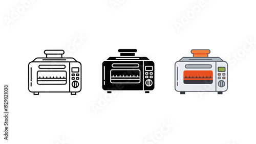 Set of three modern kitchen toaster ovens isolated on white background vector illustration