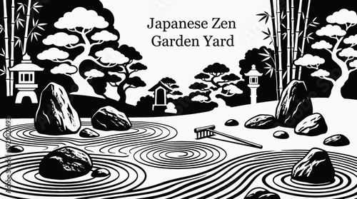 japanese zen garden with stones and sand representing peaceful outdoor design and minimal landscaping philosophy