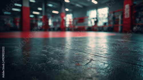 Wallpaper Mural Close-up of a worn wrestling mat in a dimly lit gym, showing the texture and scuff marks of intense athletic training and competition. Torontodigital.ca