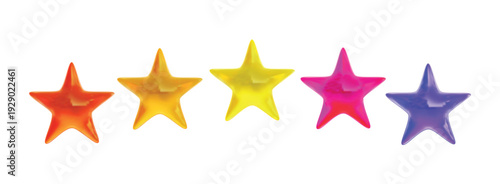 Five colorful stars isolated on white background. 3D vector illustration