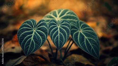 Close-up of heart-shaped leaves with intricate veining.