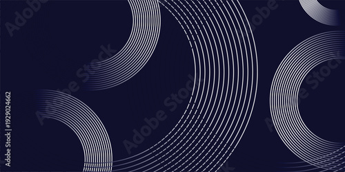 Abstract Dark Blue Background with White Concentric Circles and Futuristic Path Lines eps10 illustration