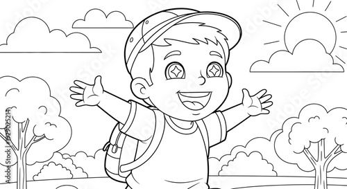 Happy Young Boy with Outstretched Arms.