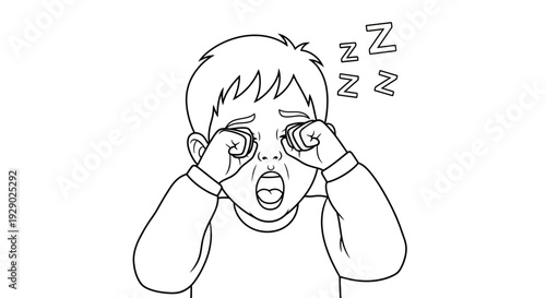 Tired Boy Rubbing Eyes Feeling Sleepy.