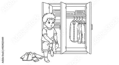 Boy Putting on His Shoes.