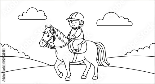 Kid Riding Horse Outdoors Freely Happy.