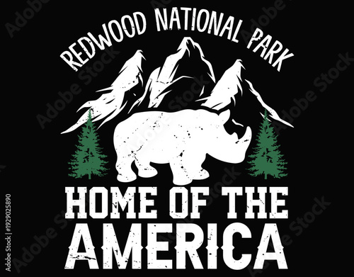 Redwood National Park Home of the america - printable editable vector art file.