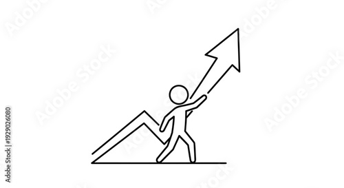 Stick figure pushing growth arrow up.