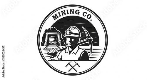 Mining Company Logo Depicting a Miner with Pickaxe and Mine Entrance.