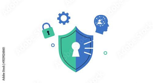 Cybersecurity and Data Protection Shield Illustration. Digital Privacy, Secure Access, Identity Safeguard, and Information Security Conceptual Art.