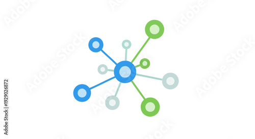 Network Connection Icon. Abstract Data Flow Hub, Decentralized Technology Structure, API, and Communication Logo Design in Blue and Green.
