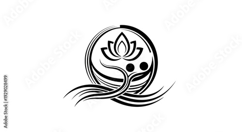 Black Lotus Flower Icon Symbol.