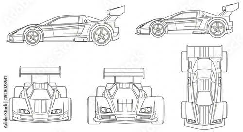 Detailed blueprint of a high-performance race car showcasing design and engineering.