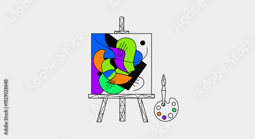 Colorful Painting on an Easel.