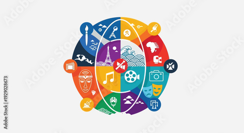 Colorful brain with various icons.