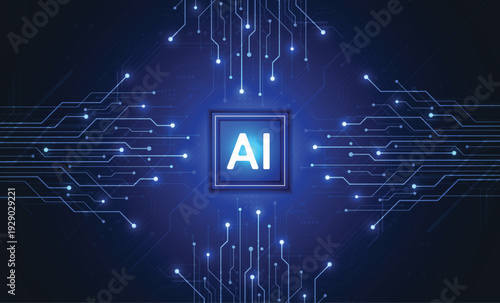Artificial intelligence chipset on circuit board in futuristic concept technology artwork for web, banner, card, cover. Vector illustration