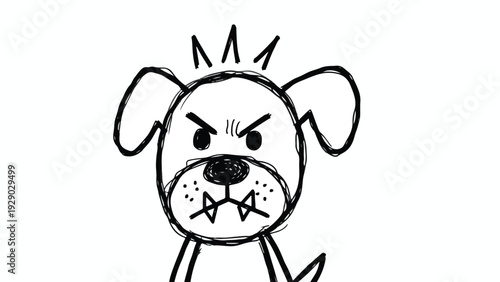 A cartoon dog with an angry expression and furrowed brow against a clean white background